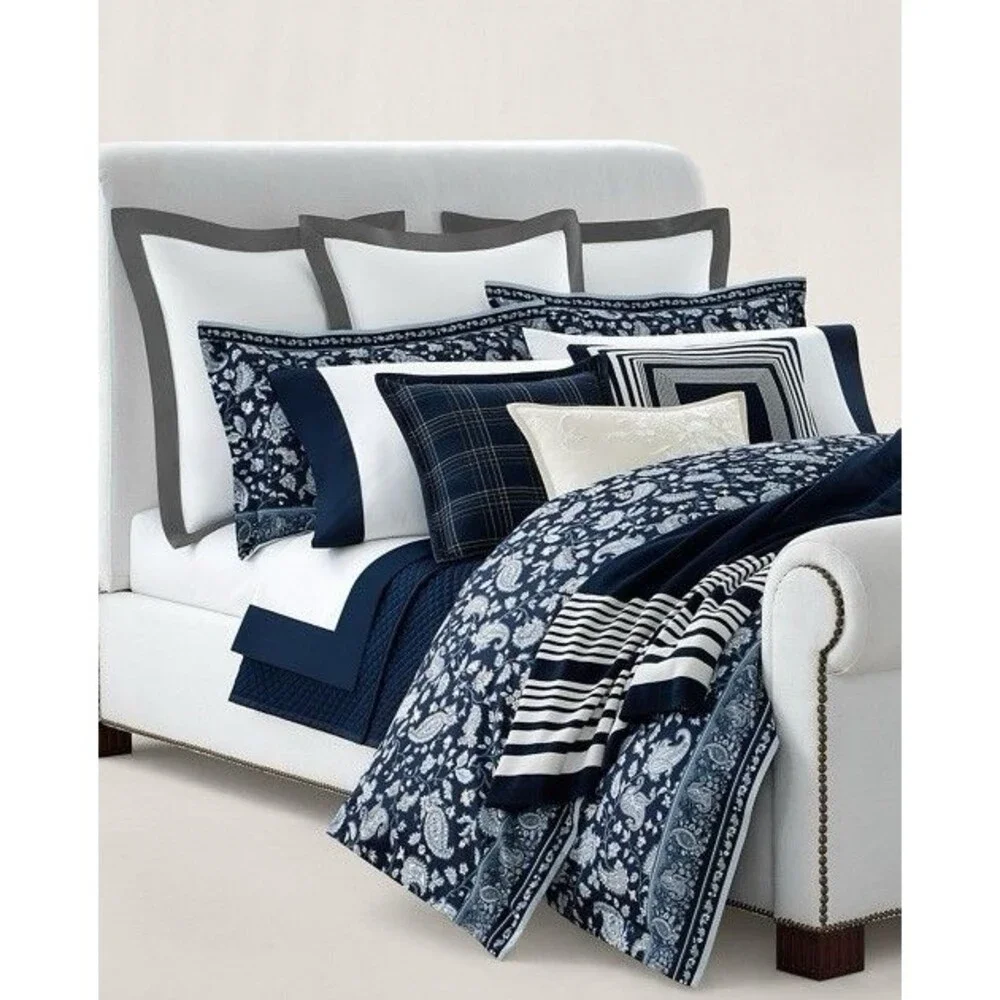 LOT 2 Ralph Lauren RL Organic Sateen Border European Shams 26x26” Graphite NEW